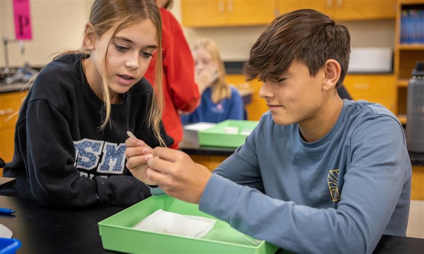 Students use microscopes in science class